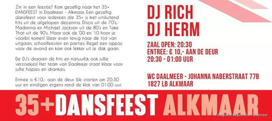 Wijkcentrum Daalmeer organiseert 35+ Dansfeest