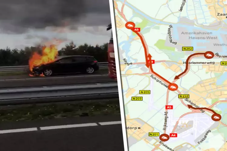 Hectisch begin van avondspits: ongeluk, autobrand en dichte spitsstroken