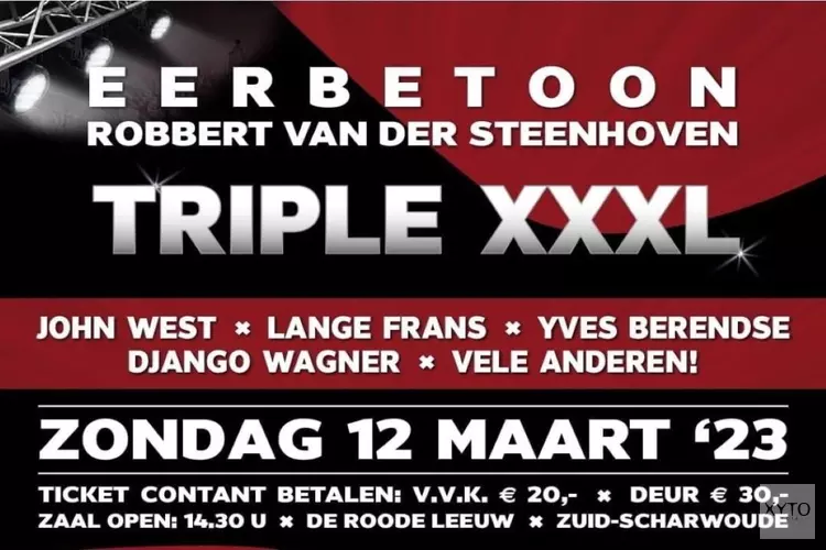 Zondag eerbetoon Robbert van der Steenhoven: Line-up bekend