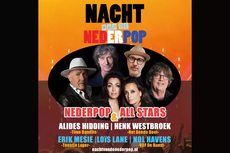 Boegbeelden van de Nederpop samen in Podium Victorie met Nederpop All Stars