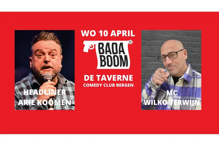 Optredens en evenementen in de Taverne 5 - 10 april: o.a. Comedy Night met Arie Koomen, Wilko Terwijn en Julia Schellekens