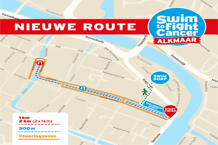 Route Swim to Fight Cancer Alkmaar gewijzigd: start- en finishdorp op zondag 9 juni in het Victoriepark