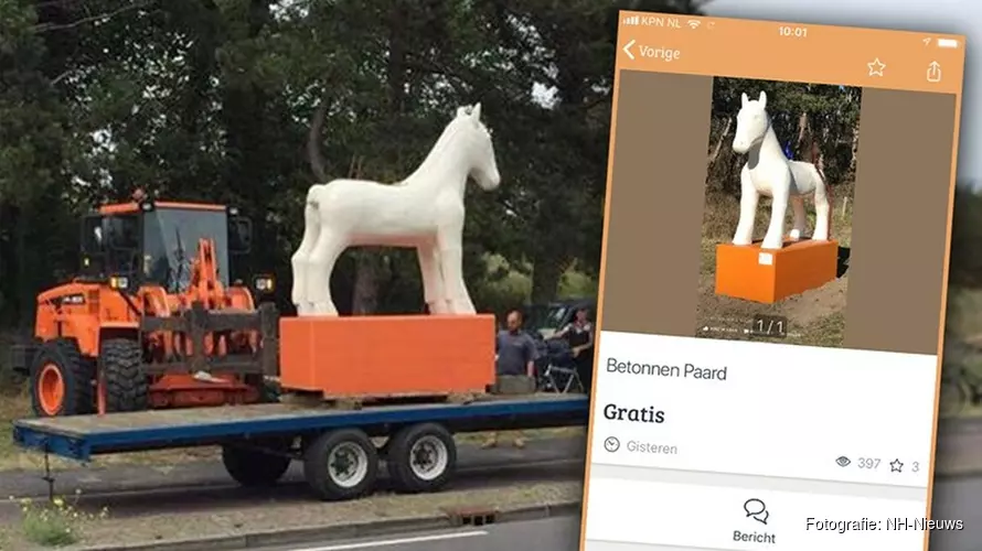Omstreden Egmonds kunstpaard aangeboden op Marktplaats: "Gratis af te halen bij de blauwe paal"